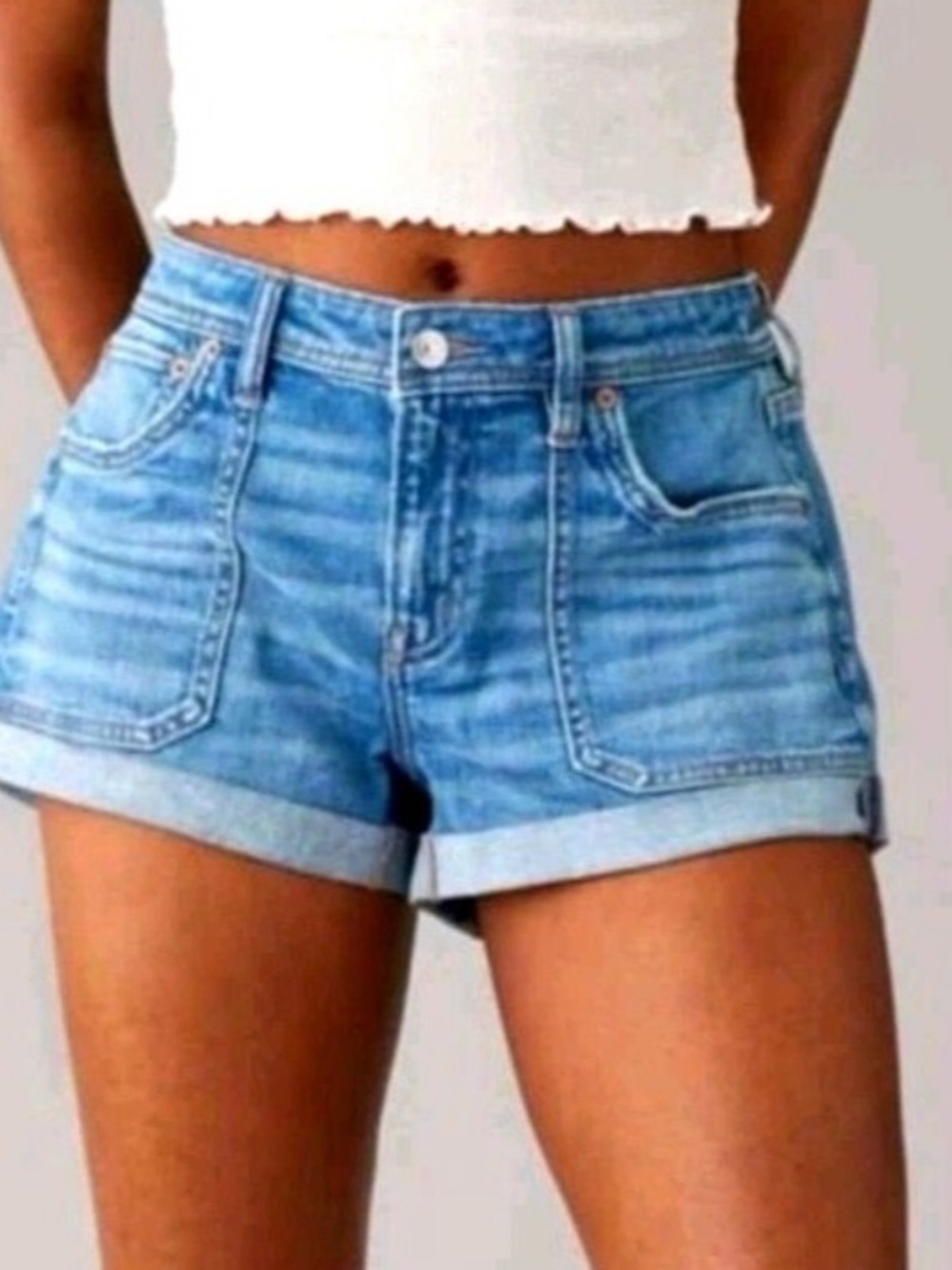 American Eagle Outfitters Light Blue Denim Roll-Hem Shorts